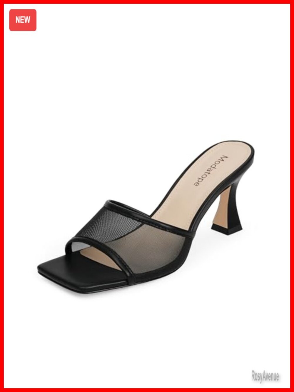 Modatope Women's Heeled Sandals Open Square Toe Chunky Block Slip On Dress Heels